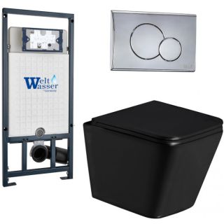 Комплект унитаза с инсталляцией Weltwasser Marberg 507 + Gelbach 043 GL-BL + MAR 507 RD CR 10000011958 черный глянцевый