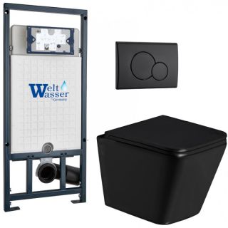 Комплект унитаза с инсталляцией Weltwasser Marberg 507 + Gelbach 043 GL-BL + MAR 507 RD MT-BL 10000011960 черный глянцевый
