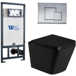 Комплект унитаза с инсталляцией Weltwasser Marberg 507 + Gelbach 043 GL-BL + MAR 507 SE CR 10000011961 черный глянцевый