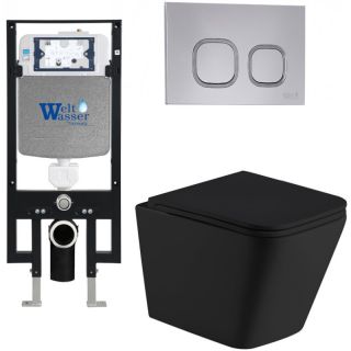 Комплект унитаза с инсталляцией Weltwasser Amberg 497 + Gelbach 043 MT-BL + Amberg RD-CR 10000011976 черный матовый