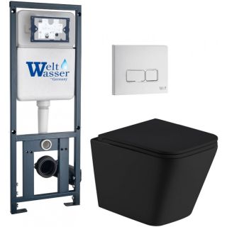Комплект унитаза с инсталляцией Weltwasser Marberg 410 + Gelbach 043 MT-BL + MAR 410 SE GL-WT 10000011999 черный матовый