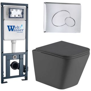 Комплект унитаза с инсталляцией Weltwasser Marberg 410 + Gelbach 043 MT-GR + MAR 410 RD CR 10000012035 серый матовый
