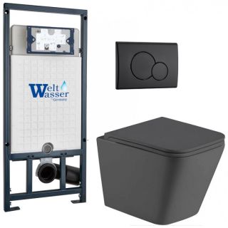 Комплект унитаза с инсталляцией Weltwasser Marberg 507 + Gelbach 043 MT-GR + MAR 507 RD MT-BL 10000012044 серый матовый