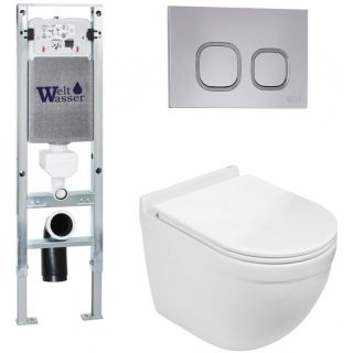 Комплект унитаза с инсталляцией WeltWasser Amberg 350 ST + Heimbach 043 GL-WT + Amberg RD-CR 10000012132 белый глянцевый