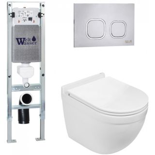 Комплект унитаза с инсталляцией WeltWasser Amberg 350 ST + Heimbach 043 GL-WT + Amberg RD-MT CR 10000012133 белый глянцевый