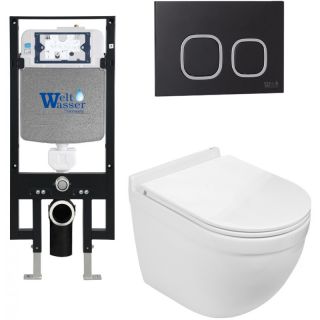 Комплект унитаза с инсталляцией WeltWasser Amberg 497 + Heimbach 043 GL-WT + Amberg RD-BL 10000012136 белый глянцевый