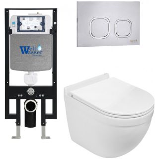 Комплект унитаза с инсталляцией WeltWasser Amberg 497 + Heimbach 043 GL-WT + Amberg RD-MT CR 10000012138 белый глянцевый