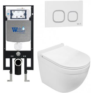 Комплект унитаза с инсталляцией WeltWasser Amberg 497 + Heimbach 043 GL-WT + Amberg RD-WT 10000012139 белый глянцевый