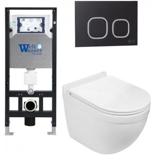 Комплект унитаза с инсталляцией WeltWasser Amberg 506 + Heimbach 043 GL-WT + Amberg RD-BL 10000012146 белый глянцевый
