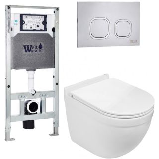 Комплект унитаза с инсталляцией WeltWasser Amberg 506 ST + Heimbach 043 GL-WT + Amberg RD-MT CR 10000012153 белый глянцевый
