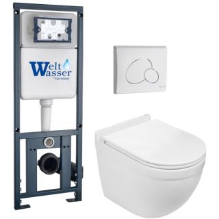 Комплект унитаза с инсталляцией WeltWasser Marberg 410 + Heimbach 043 GL-WT + MAR 410 RD GL-WT 10000012157 белый глянцевый