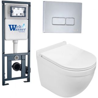 Комплект унитаза с инсталляцией WeltWasser Marberg 410 + Heimbach 043 GL-WT + MAR 410 SE-CR 10000012159 белый глянцевый