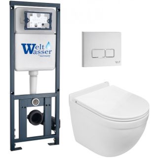 Комплект унитаза с инсталляцией WeltWasser Marberg 410 + Heimbach 043 GL-WT + MAR 410 SE GL-WT 10000012160 белый глянцевый