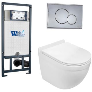 Комплект унитаза с инсталляцией WeltWasser Marberg 507 + Heimbach 043 GL-WT + MAR 507 RD-CR 10000012163 белый глянцевый