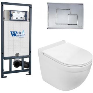 Комплект унитаза с инсталляцией WeltWasser Marberg 507 + Heimbach 043 GL-WT + MAR 507 SE-CR 10000012166 белый глянцевый