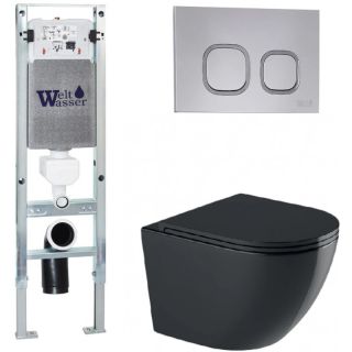Комплект унитаза с инсталляцией WeltWasser Amberg 350 ST +Merzbach 043 GL-BL +Amberg RD-CR 10000012172 черный глянцевый