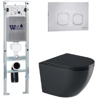 Комплект унитаза с инсталляцией WeltWasser Amberg 350 ST +Merzbach 043 GL-BL +Amberg RD-MT CR 10000012173 черный глянцевый