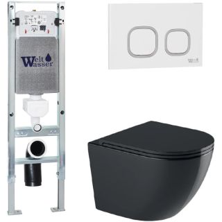 Комплект унитаза с инсталляцией WeltWasser Amberg 350 ST +Merzbach 043 GL-BL +Amberg RD-WT 10000012174 черный глянцевый
