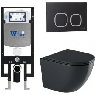 Комплект унитаза с инсталляцией WeltWasser Amberg 497 +Merzbach 043 GL-BL +Amberg RD-BL 10000012176 черный глянцевый