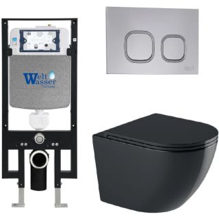 Комплект унитаза с инсталляцией WeltWasser Amberg 497 +Merzbach 043 GL-BL +Amberg RD-CR 10000012177 черный глянцевый