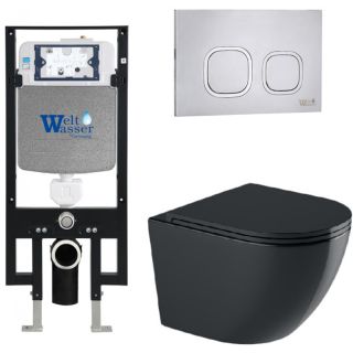Комплект унитаза с инсталляцией WeltWasser Amberg 497 +Merzbach 043 GL-BL +Amberg RD-MT CR 10000012178 черный глянцевый