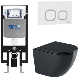Комплект унитаза с инсталляцией WeltWasser Amberg 497 +Merzbach 043 GL-BL +Amberg RD-WT 10000012179 черный глянцевый