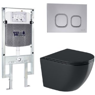 Комплект унитаза с инсталляцией WeltWasser Amberg 497 ST +Merzbach 043 GL-BL +Amberg RD-CR 10000012182 черный глянцевый