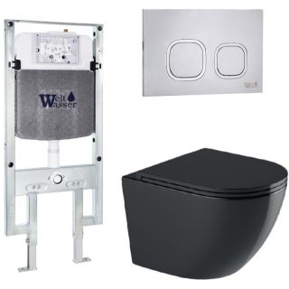 Комплект унитаза с инсталляцией WeltWasser Amberg 497 ST +Merzbach 043 GL-BL +Amberg RD-MT CR 10000012183 черный глянцевый