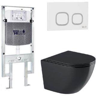 Комплект унитаза с инсталляцией WeltWasser Amberg 497 ST +Merzbach 043 GL-BL +Amberg RD-WT 10000012184 черный глянцевый