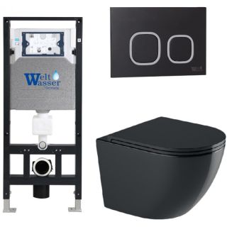 Комплект унитаза с инсталляцией WeltWasser Amberg 506 +Merzbach 043 GL-BL +Amberg RD-BL 10000012186 черный глянцевый