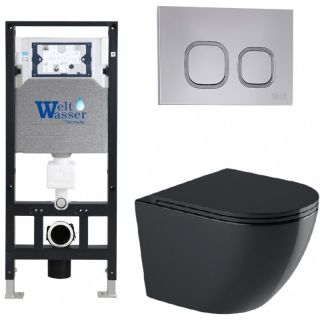 Комплект унитаза с инсталляцией WeltWasser Amberg 506 +Merzbach 043 GL-BL +Amberg RD-CR 10000012187 черный глянцевый