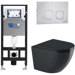 Комплект унитаза с инсталляцией WeltWasser Amberg 506 +Merzbach 043 GL-BL +Amberg RD-MT CR 10000012188 черный глянцевый