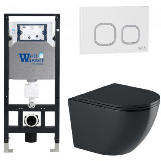 Комплект унитаза с инсталляцией WeltWasser Amberg 506 +Merzbach 043 GL-BL +Amberg RD-WT 10000012189 черный глянцевый