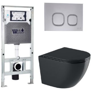 Комплект унитаза с инсталляцией WeltWasser Amberg 506 ST +Merzbach 043 GL-BL +Amberg RD-CR 10000012192 черный глянцевый