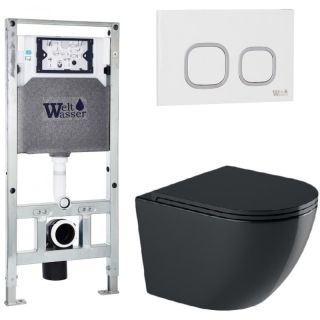 Комплект унитаза с инсталляцией WeltWasser Amberg 506 ST +Merzbach 043 GL-BL +Amberg RD-WT 10000012194 черный глянцевый