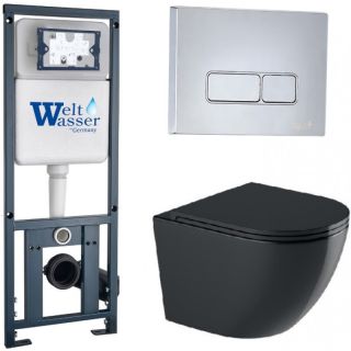 Комплект унитаза с инсталляцией WeltWasser Marberg 410 +Merzbach 043 GL-BL +MAR 410 SE-CR 10000012196 черный глянцевый