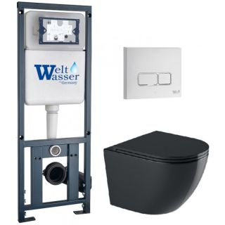 Комплект унитаза с инсталляцией WeltWasser Marberg 410 +Merzbach 043 GL-BL +MAR 410 SE GL-WT 10000012197 черный глянцевый