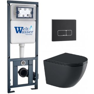 Комплект унитаза с инсталляцией WeltWasser Marberg 410 +Merzbach 043 GL-BL +MAR 410 SE MT-BL 10000012198 черный глянцевый