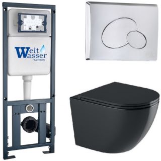 Комплект унитаза с инсталляцией WeltWasser Marberg 410 +Merzbach 043 GL-BL +MAR 410 RD-CR 10000012199 черный глянцевый