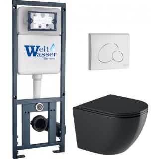 Комплект унитаза с инсталляцией WeltWasser Marberg 410 +Merzbach 043 GL-BL +MAR 410 RD GL-WT 10000012200 черный глянцевый
