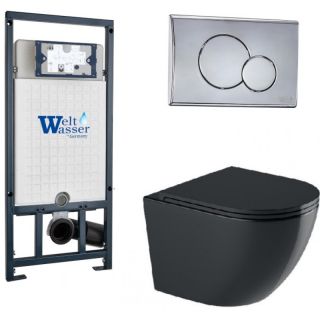 Комплект унитаза с инсталляцией WeltWasser Marberg 507 +Merzbach 043 GL-BL +MAR 507 RD-CR 10000012203 черный глянцевый