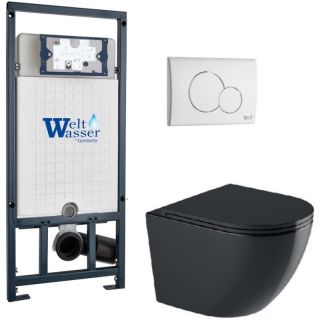 Комплект унитаза с инсталляцией WeltWasser Marberg 507 +Merzbach 043 GL-BL +MAR 507 RD GL-WT 10000012204 черный глянцевый