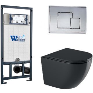 Комплект унитаза с инсталляцией WeltWasser Marberg 507 +Merzbach 043 GL-BL +MAR 507 SE-CR 10000012206 черный глянцевый