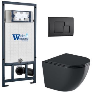 Комплект унитаза с инсталляцией WeltWasser Marberg 507 +Merzbach 043 GL-BL +MAR 507 SE MT-BL 10000012208 черный глянцевый