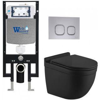 Комплект унитаза с инсталляцией WeltWasser Amberg 497 + Heimbach 043 MT-BL + Amberg RD-CR 10000012227 черный матовый