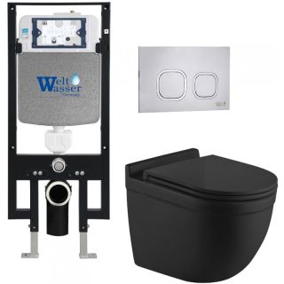 Комплект унитаза с инсталляцией WeltWasser Amberg 497 + Heimbach 043 MT-BL + Amberg RD-MT CR 10000012228 черный матовый