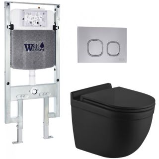 Комплект унитаза с инсталляцией WeltWasser Amberg 497 ST + Heimbach 043 MT-BL + Amberg RD-CR 10000012232 черный матовый