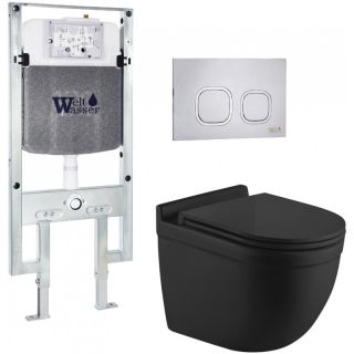 Комплект унитаза с инсталляцией WeltWasser Amberg 497 ST + Heimbach 043 MT-BL + Amberg RD-MT CR 10000012233 черный матовый