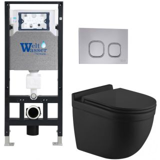 Комплект унитаза с инсталляцией WeltWasser Amberg 506 + Heimbach 043 MT-BL + Amberg RD-CR 10000012237 черный матовый