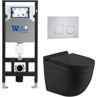 Комплект унитаза с инсталляцией WeltWasser Amberg 506 + Heimbach 043 MT-BL + Amberg RD-MT CR 10000012238 черный матовый